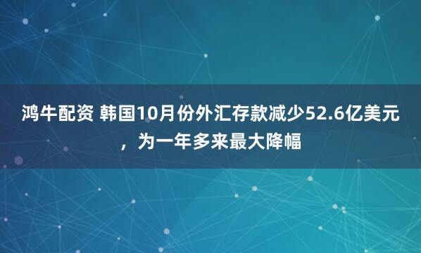 鸿牛配资 韩国10月份外汇存款减少52.6亿美元，为一年多来最大降幅